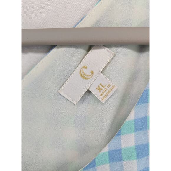 Charming Charlie Check Tank Top XL Blue Green Overlay Asymmetric Layered‎ Tiered - Picture 4 of 9